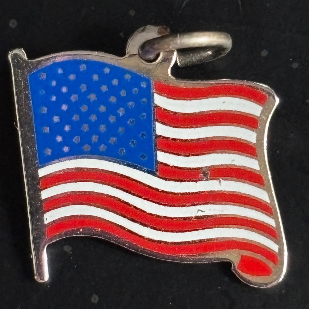 Vintage Red White Blue Sterling Silver Enamel USA American Flag Charm